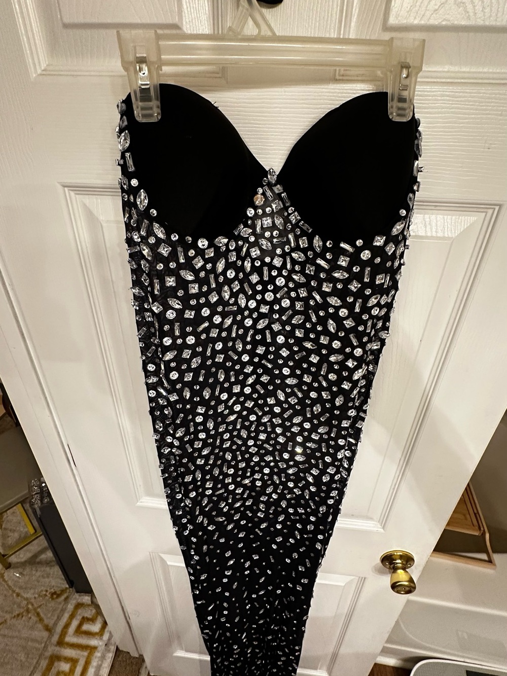Black Strapless Embellished Evening Dress